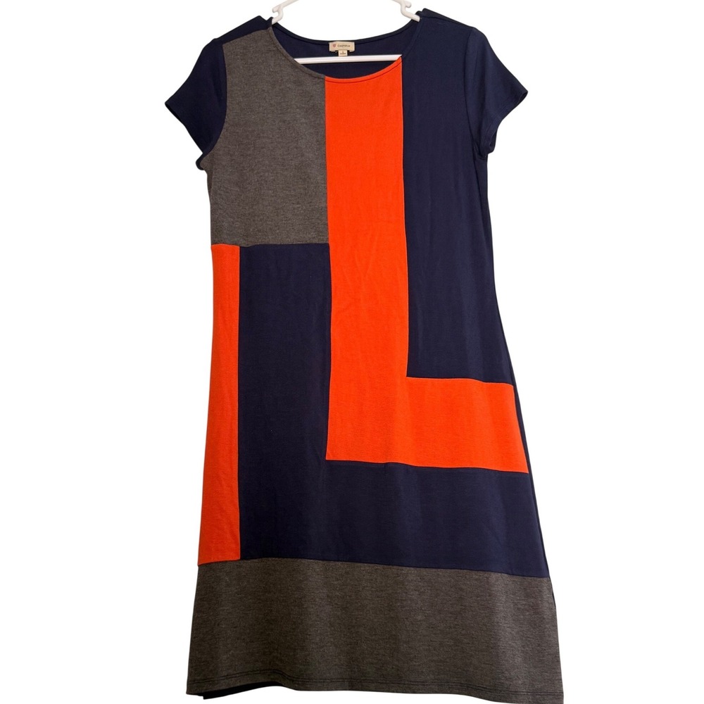 Cremieux Womens Colorblock T-Shirt Dress Navy Orange Gray Size S 99DCM16 - Picture 2 of 9